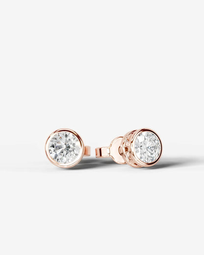 Amber Lab Grown Diamond Earrings Round - Rose Gold