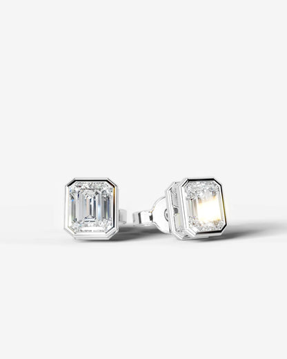 Amber Lab Grown Diamond Earrings Emerald - White Gold