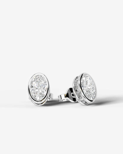 Amber Lab Grown Diamond Earrings Oval - White Gold