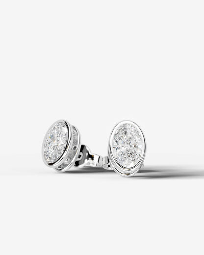 Amber Lab Grown Diamond Earrings Oval - White Gold