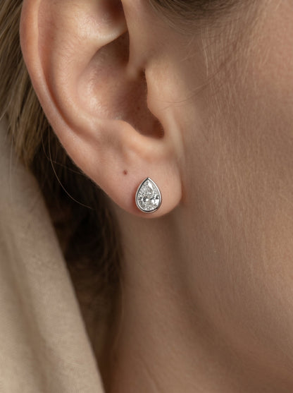 Amber Lab Grown Diamond Earrings Pear - White Gold