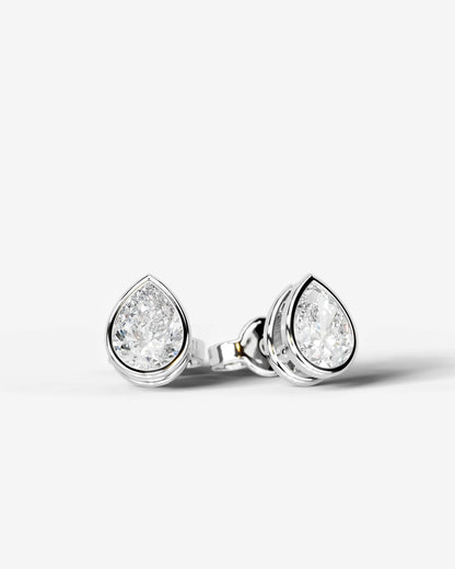 Amber Lab Grown Diamond Earrings Pear - White Gold