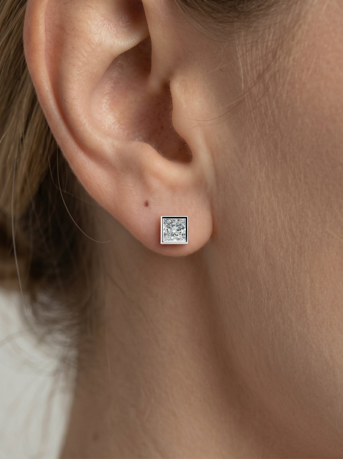 Amber Lab Grown Diamond Earrings Princess - White Gold