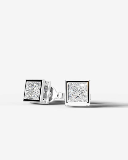 Amber Lab Grown Diamond Earrings Princess - White Gold