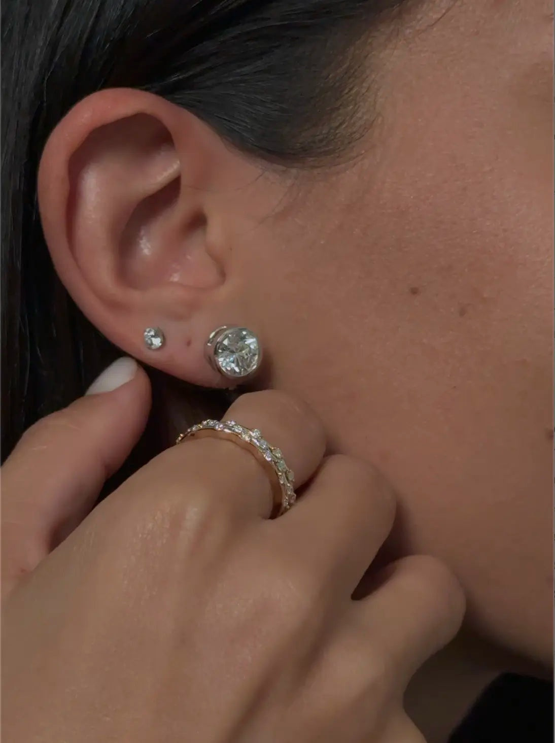 Amber Lab Grown Diamond Earrings Round - White Gold