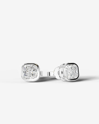 Amber Lab Grown Diamond Earrings Square Cushion - White Gold