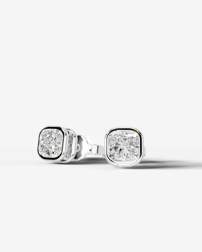 Amber Lab Grown Diamond Earrings Square Cushion - White Gold