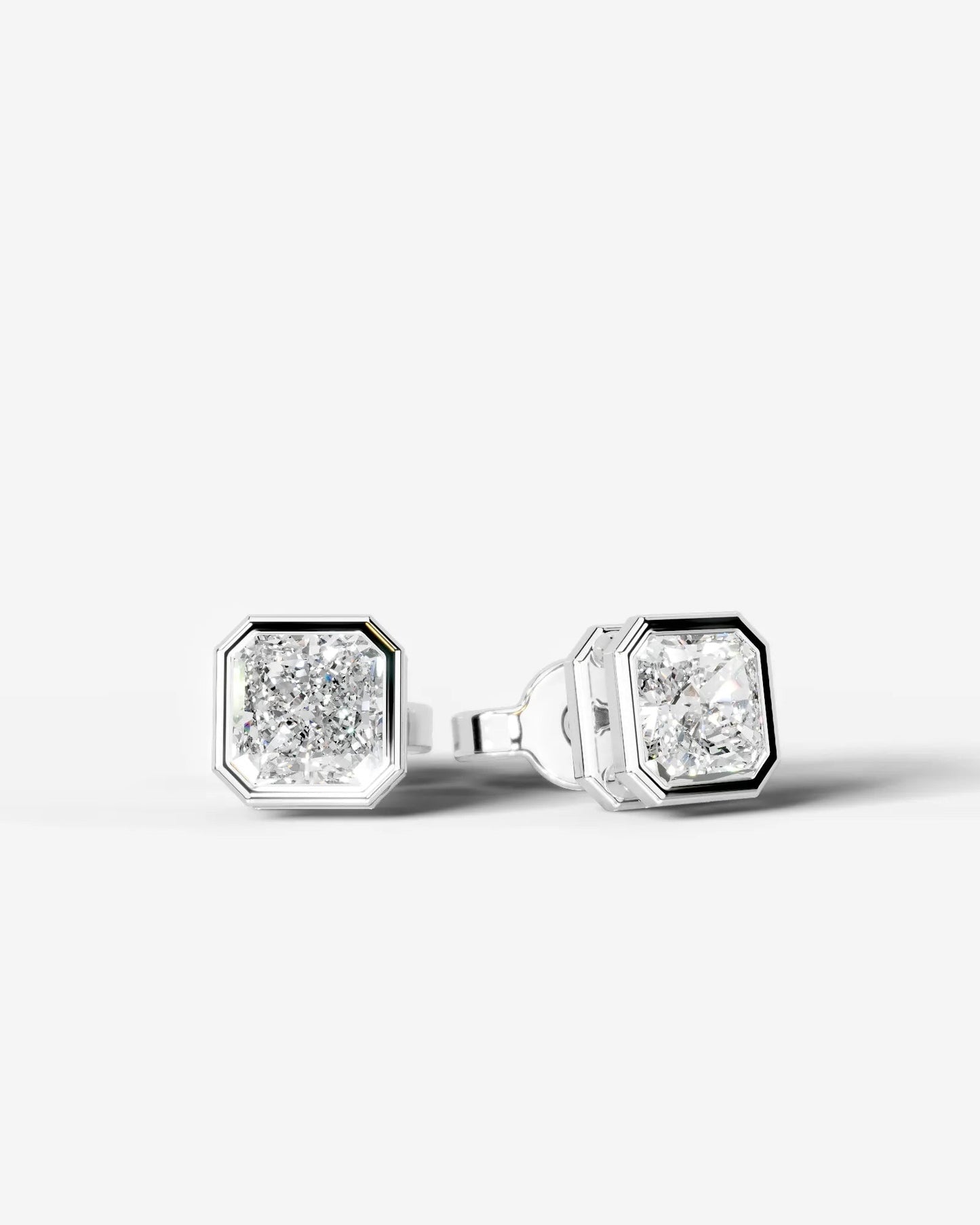Amber Lab Grown Diamond Earrings Square Radiant - White Gold