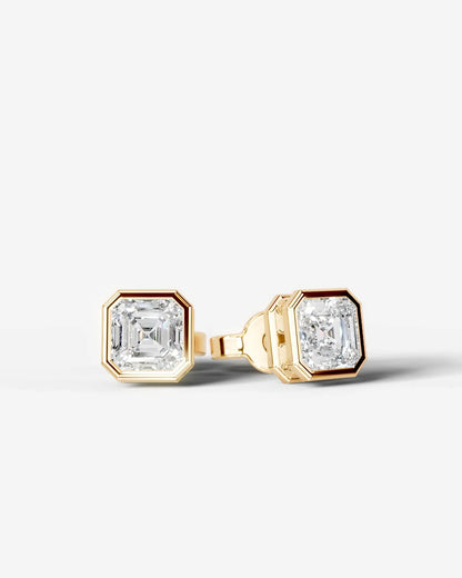Amber Lab Grown Diamond Earrings Asscher - Yellow Gold