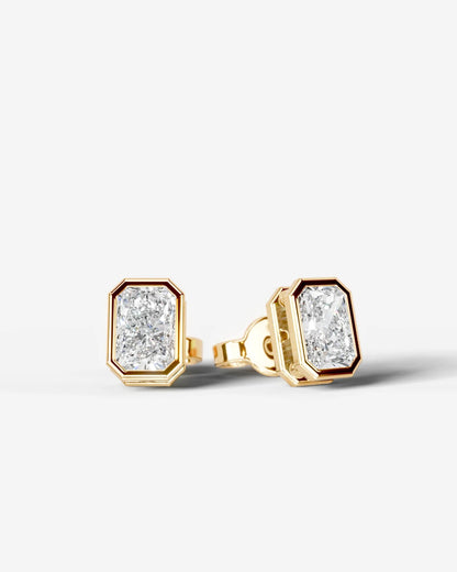 Amber Lab Grown Diamond Earrings Elongated Radiant - Yellow Gold