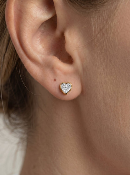 Amber Lab Grown Diamond Earrings Heart - Yellow Gold