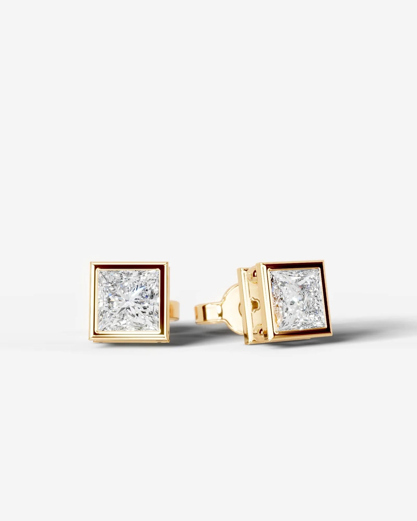 Amber Lab Grown Diamond Earrings Princess - Yellow Gold
