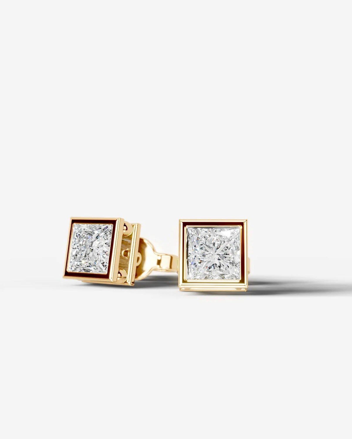 Amber Lab Grown Diamond Earrings Princess - Yellow Gold