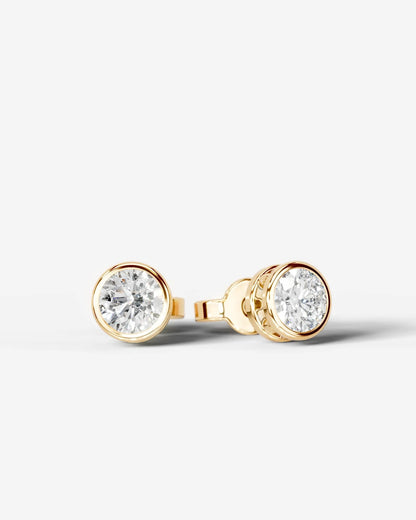 Amber Lab Grown Diamond Earrings Round - Yellow Gold