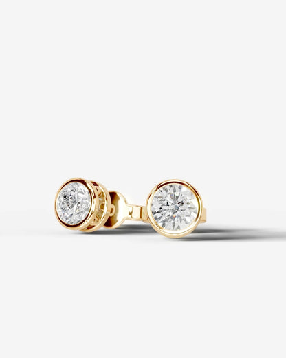 Amber Lab Grown Diamond Earrings Round - Yellow Gold