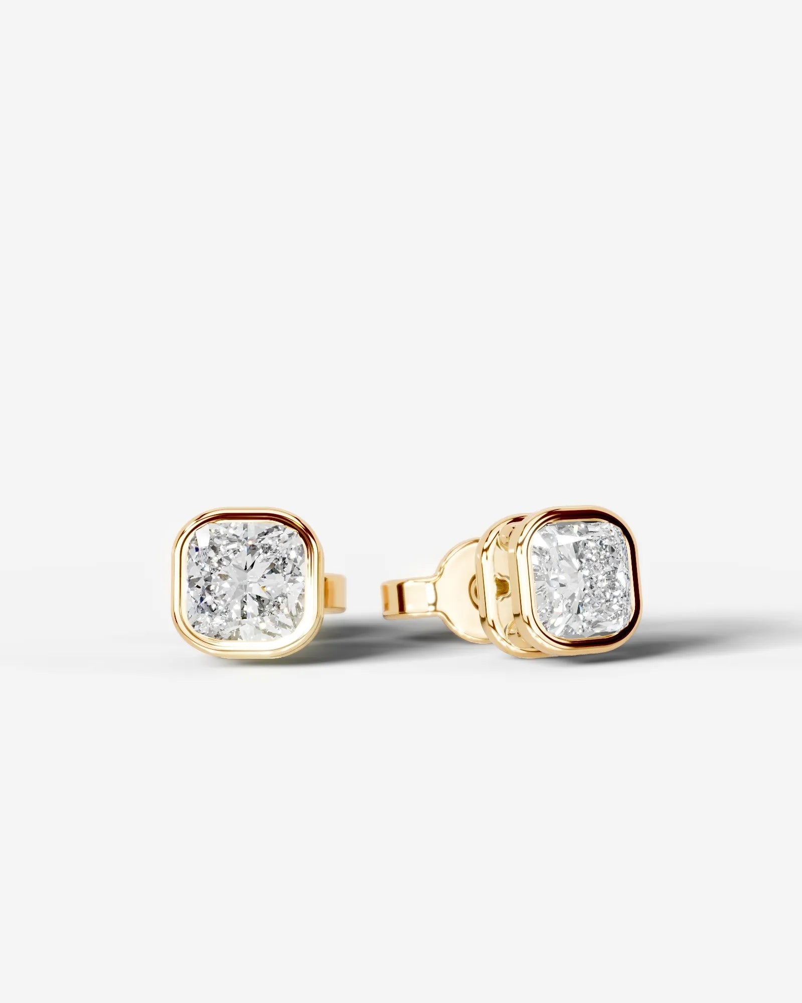 Amber Lab Grown Diamond Earrings Square Cushion - Yellow Gold