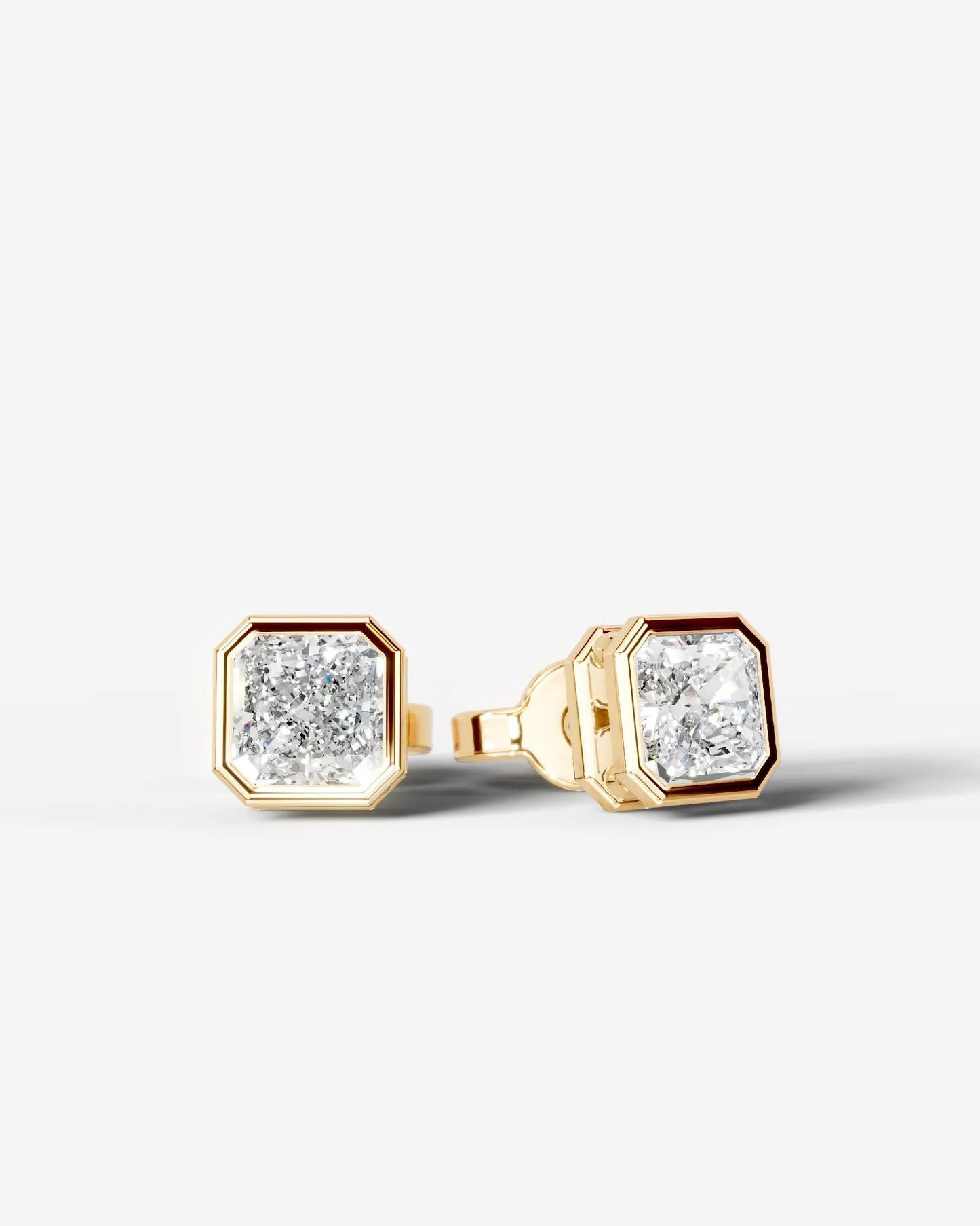 Amber Lab Grown Diamond Earrings Square Radiant - Yellow Gold