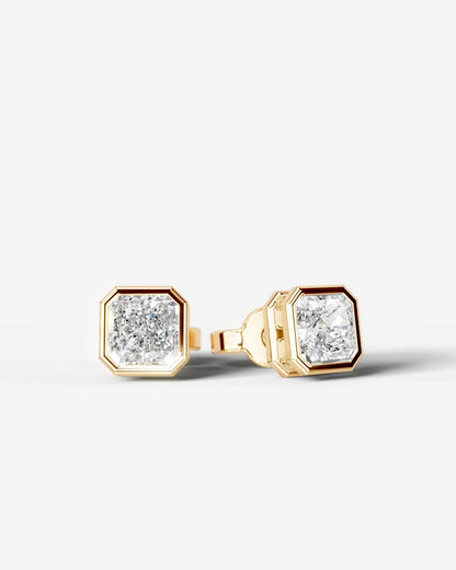 Amber Lab Grown Diamond Earrings Square Radiant - Yellow Gold
