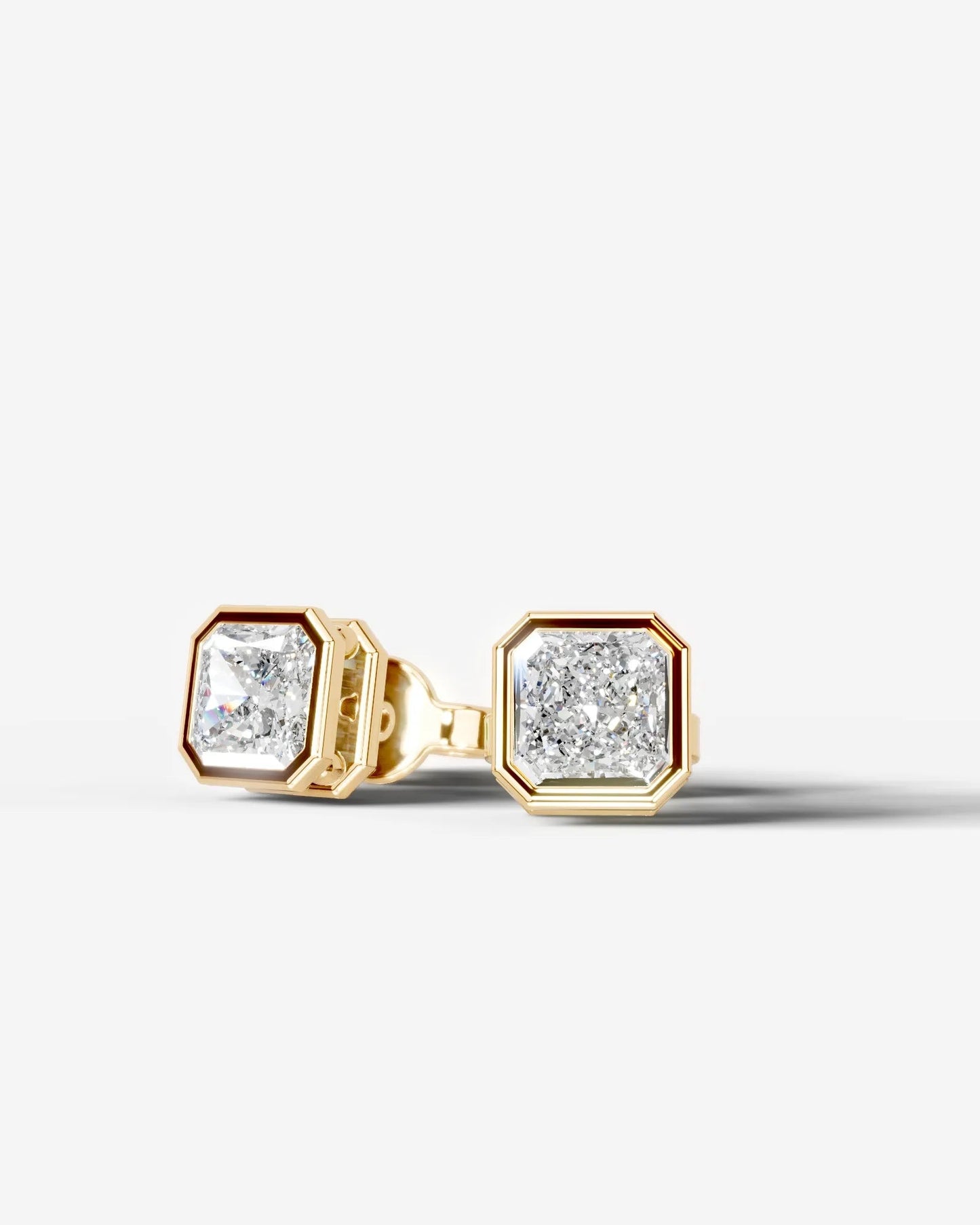 Amber Lab Grown Diamond Earrings Square Radiant - Yellow Gold