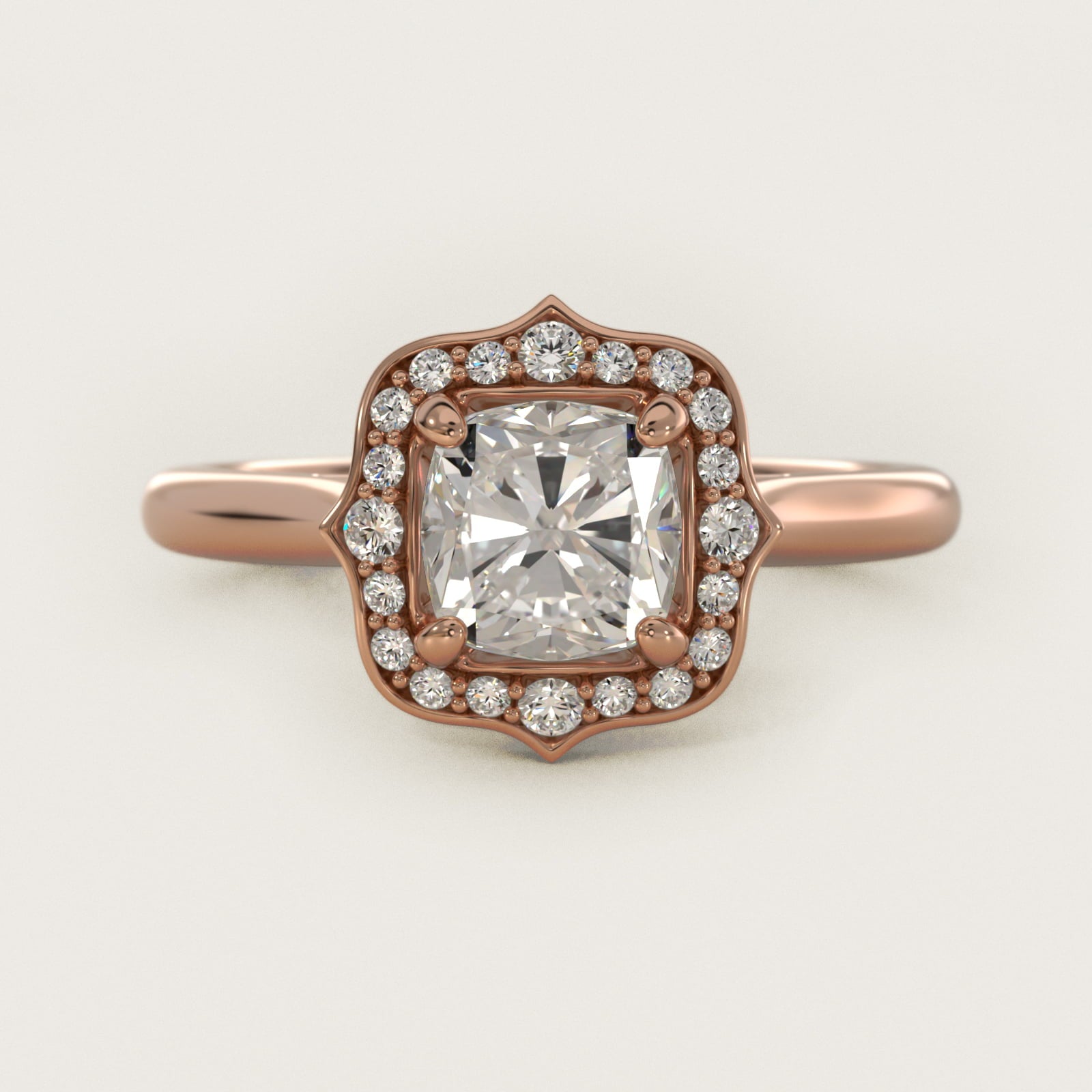 Antique Frame Halo Vintage-Style Engagement Ring In 18k Rose Gold By James Allen - Cushion Center