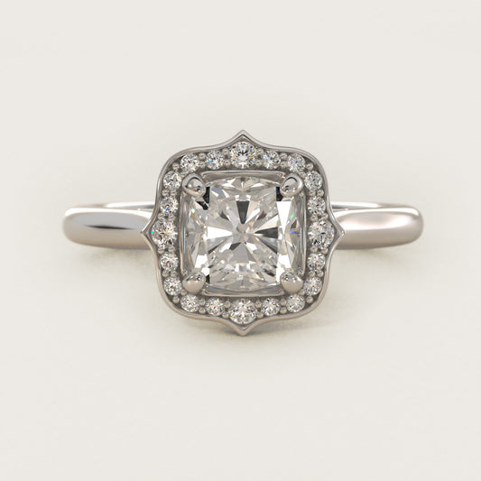 Antique Frame Halo Vintage-Style Engagement Ring In 14K White Gold By James Allen - Cushion Center