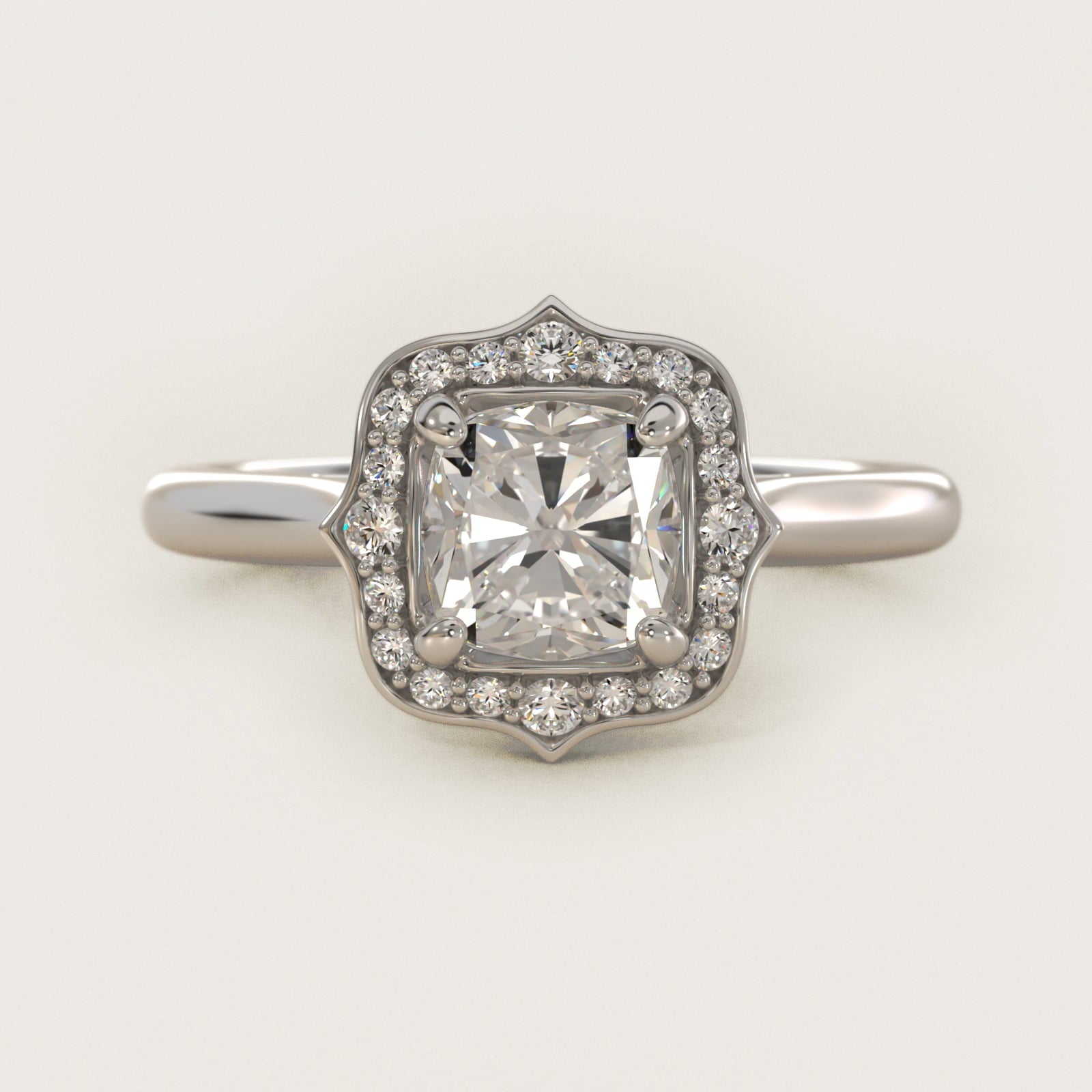 Antique Frame Halo Vintage-Style Engagement Ring In 18k White Gold By James Allen - Cushion Center
