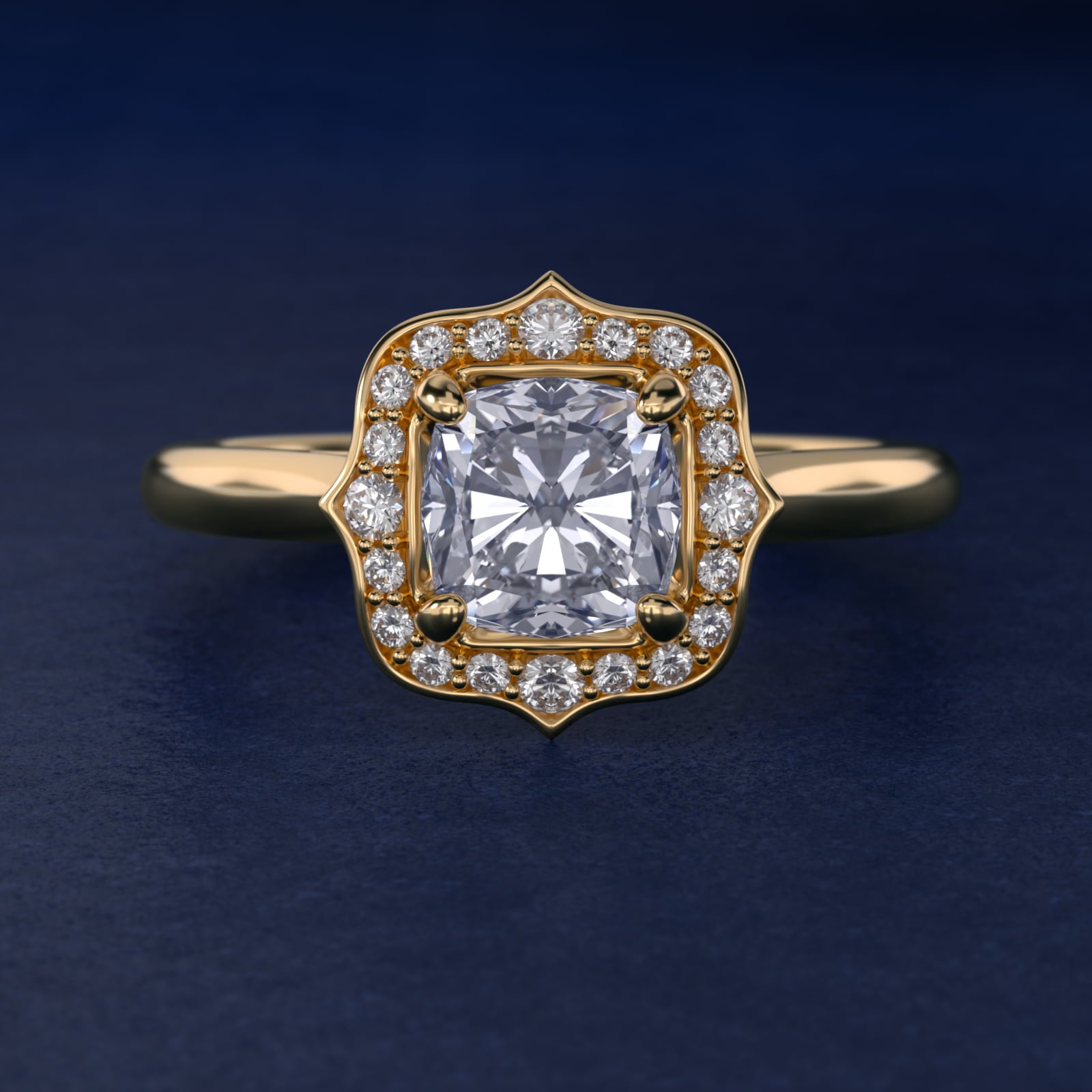 Antique Frame Halo Vintage-Style Engagement Ring In 14K Yellow Gold By James Allen - Cushion Center