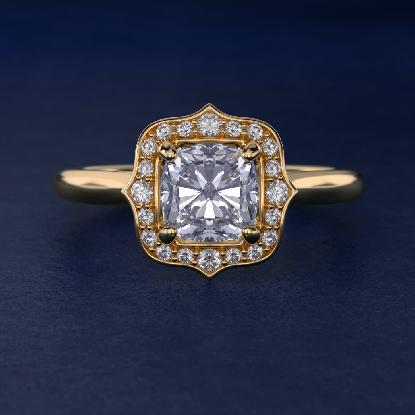 Antique Frame Halo Vintage-Style Engagement Ring In 18k Yellow Gold By James Allen - Cushion Center