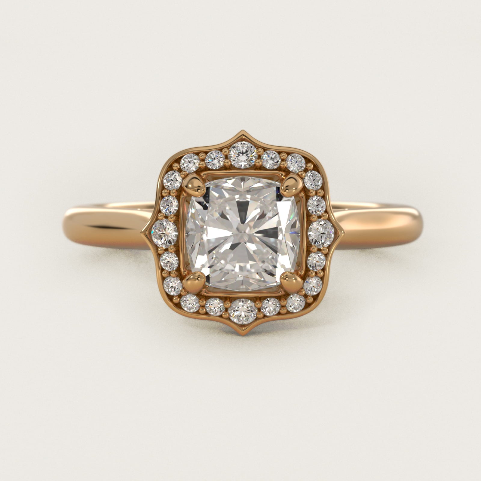 Antique Frame Halo Vintage-Style Engagement Ring In 18k Yellow Gold By James Allen - Cushion Center