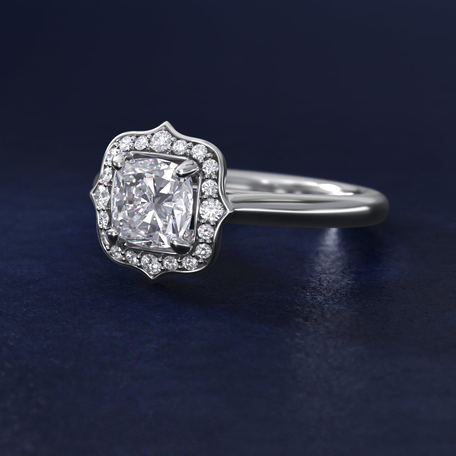 Antique Frame Halo Vintage-Style Engagement Ring In Platinum By James Allen - Cushion Center