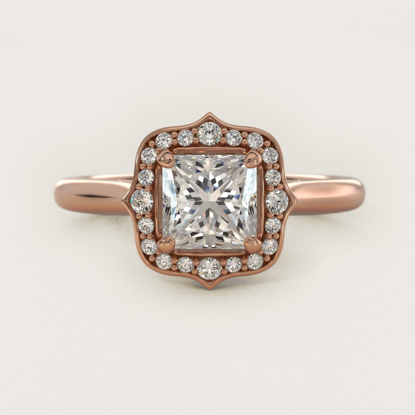 Antique Frame Halo Vintage-Style Engagement Ring In 14K Rose Gold By James Allen - Princess Center