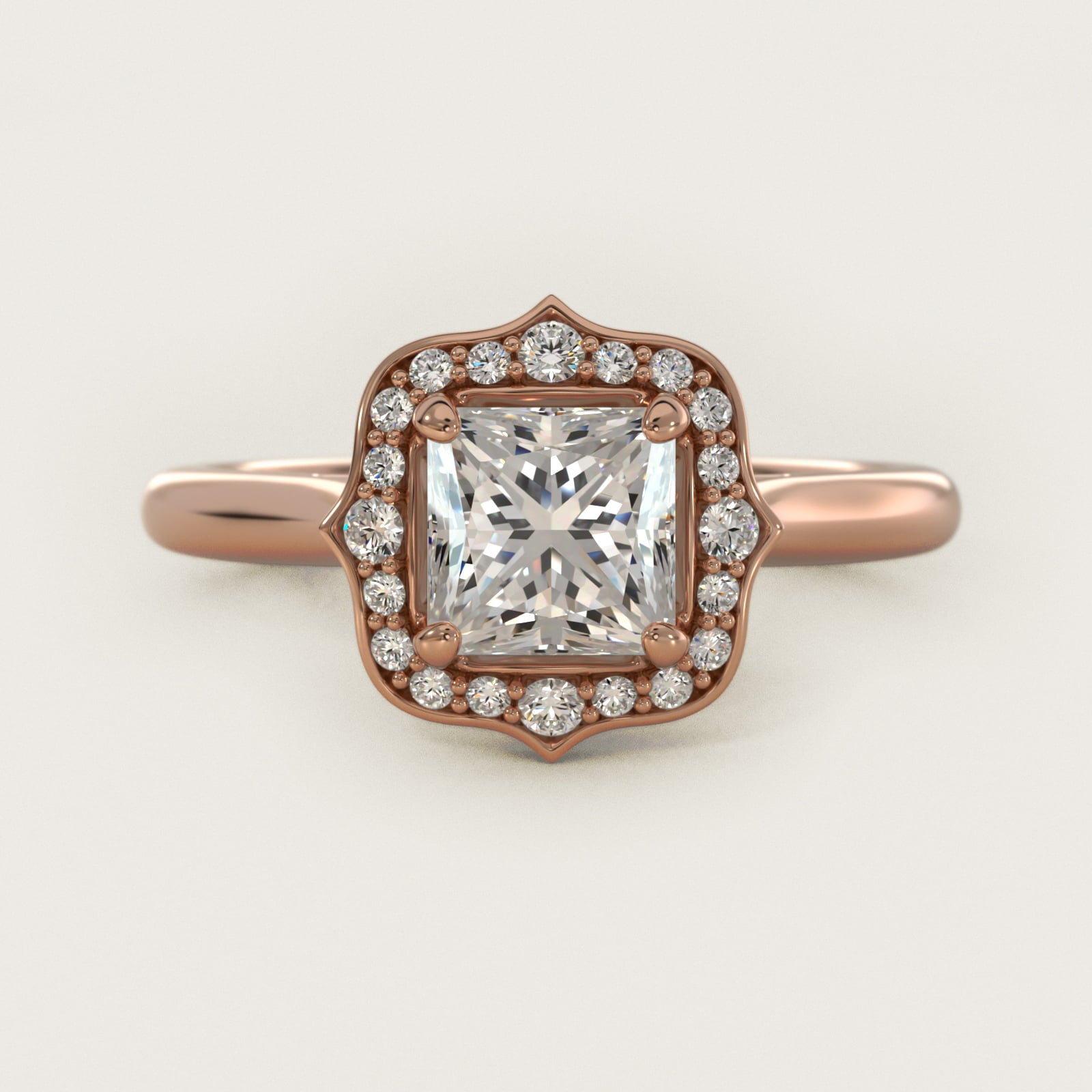 Antique Frame Halo Vintage-Style Engagement Ring In 18k Rose Gold By James Allen - Princess Center