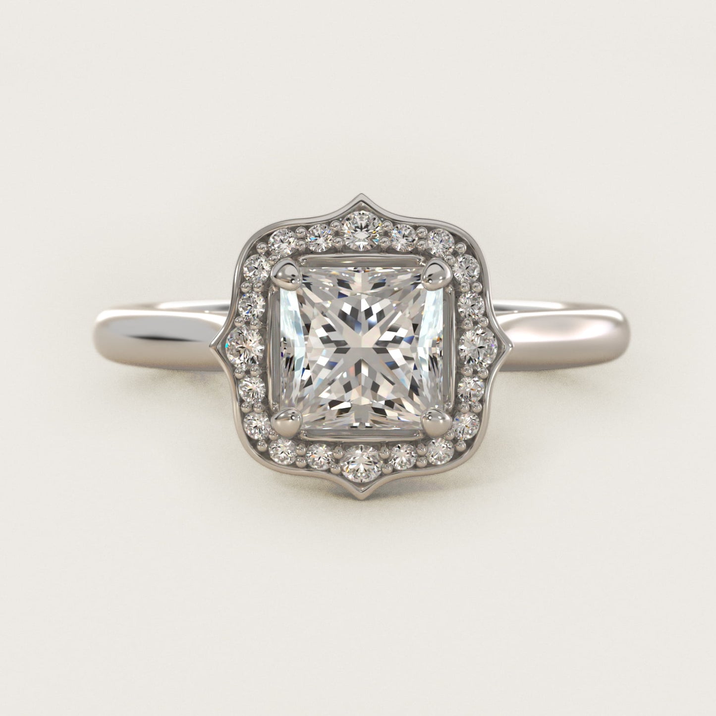 Antique Frame Halo Vintage-Style Engagement Ring In 14K White Gold By James Allen - Princess Center