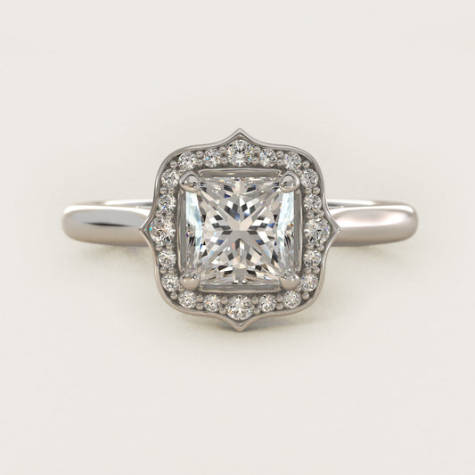 Antique Frame Halo Vintage-Style Engagement Ring In 14K White Gold By James Allen - Princess Center