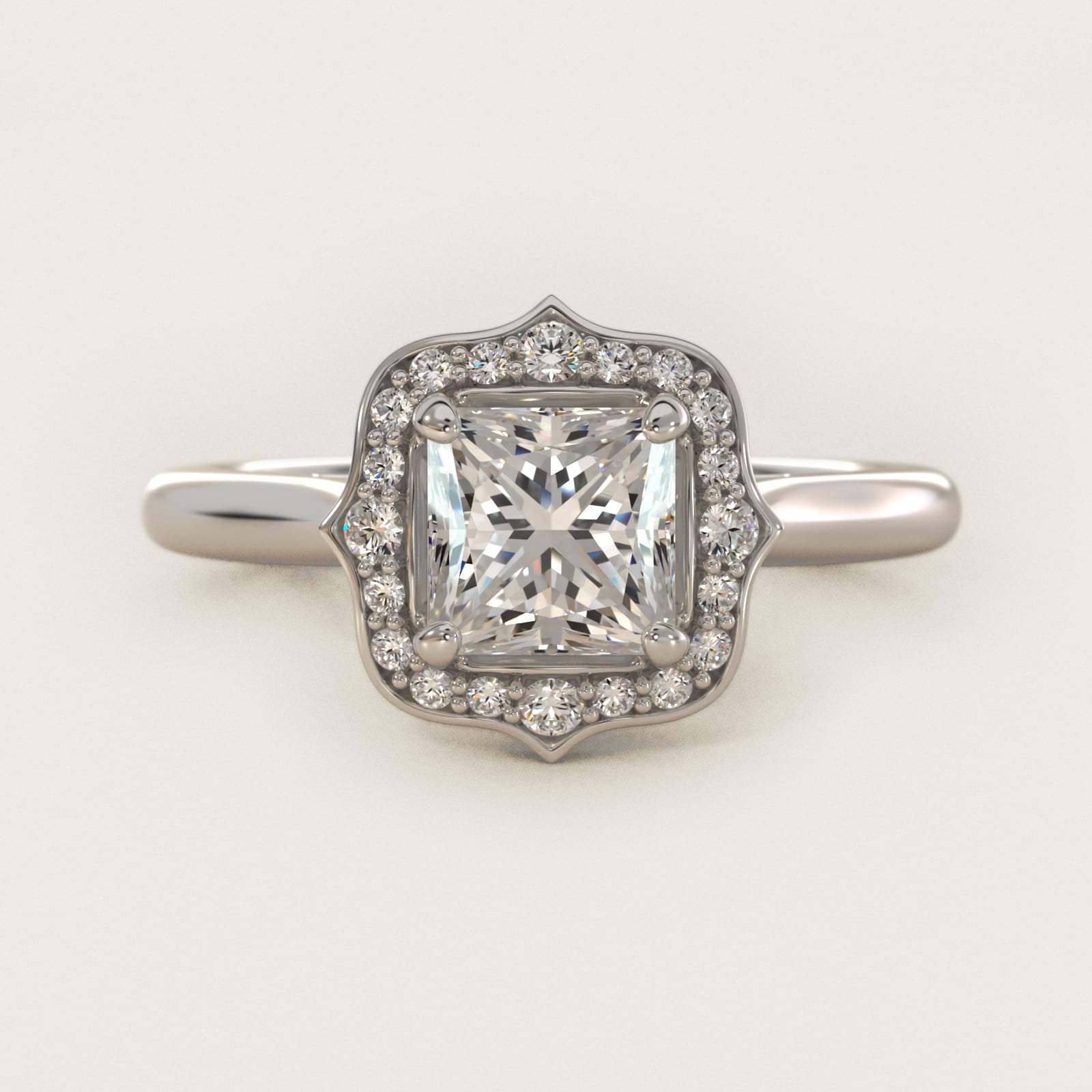 Antique Frame Halo Vintage-Style Engagement Ring In 18k White Gold By James Allen - Princess Center