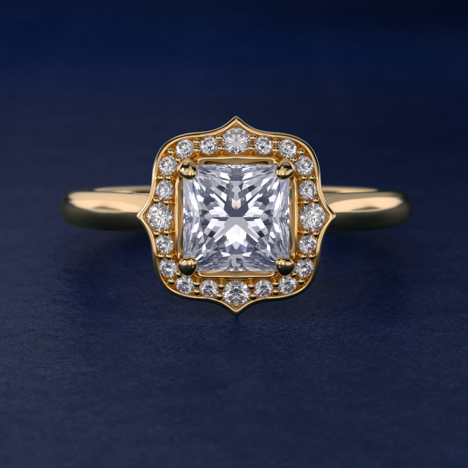 Antique Frame Halo Vintage-Style Engagement Ring In 14K Yellow Gold By James Allen - Princess Center