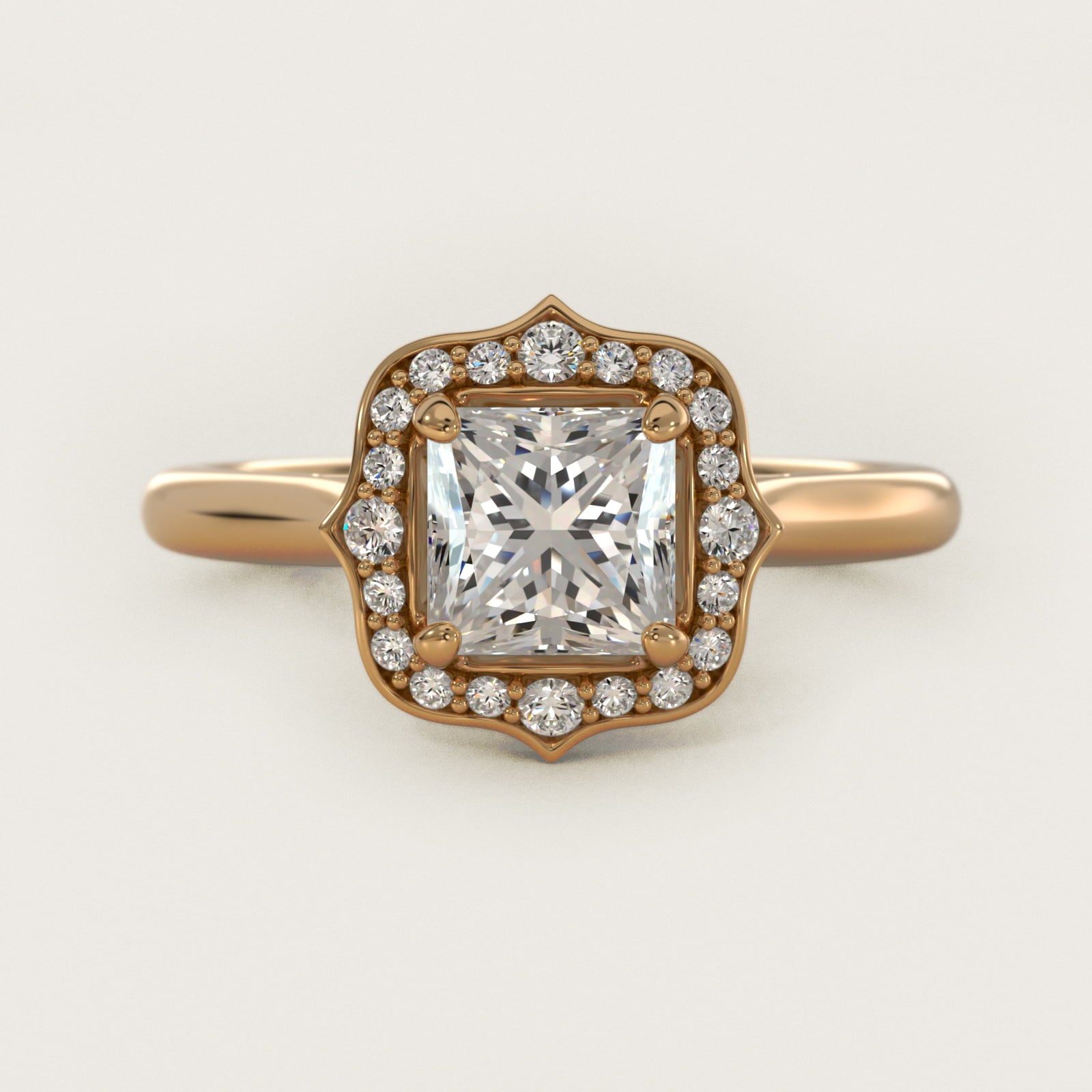 Antique Frame Halo Vintage-Style Engagement Ring In 14K Yellow Gold By James Allen - Princess Center