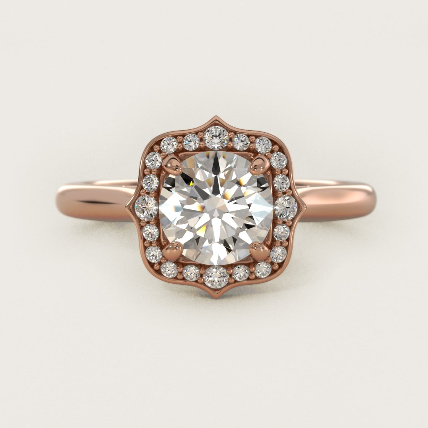 Antique Frame Halo Vintage-Style Engagement Ring In 14K Rose Gold By James Allen - Round Center