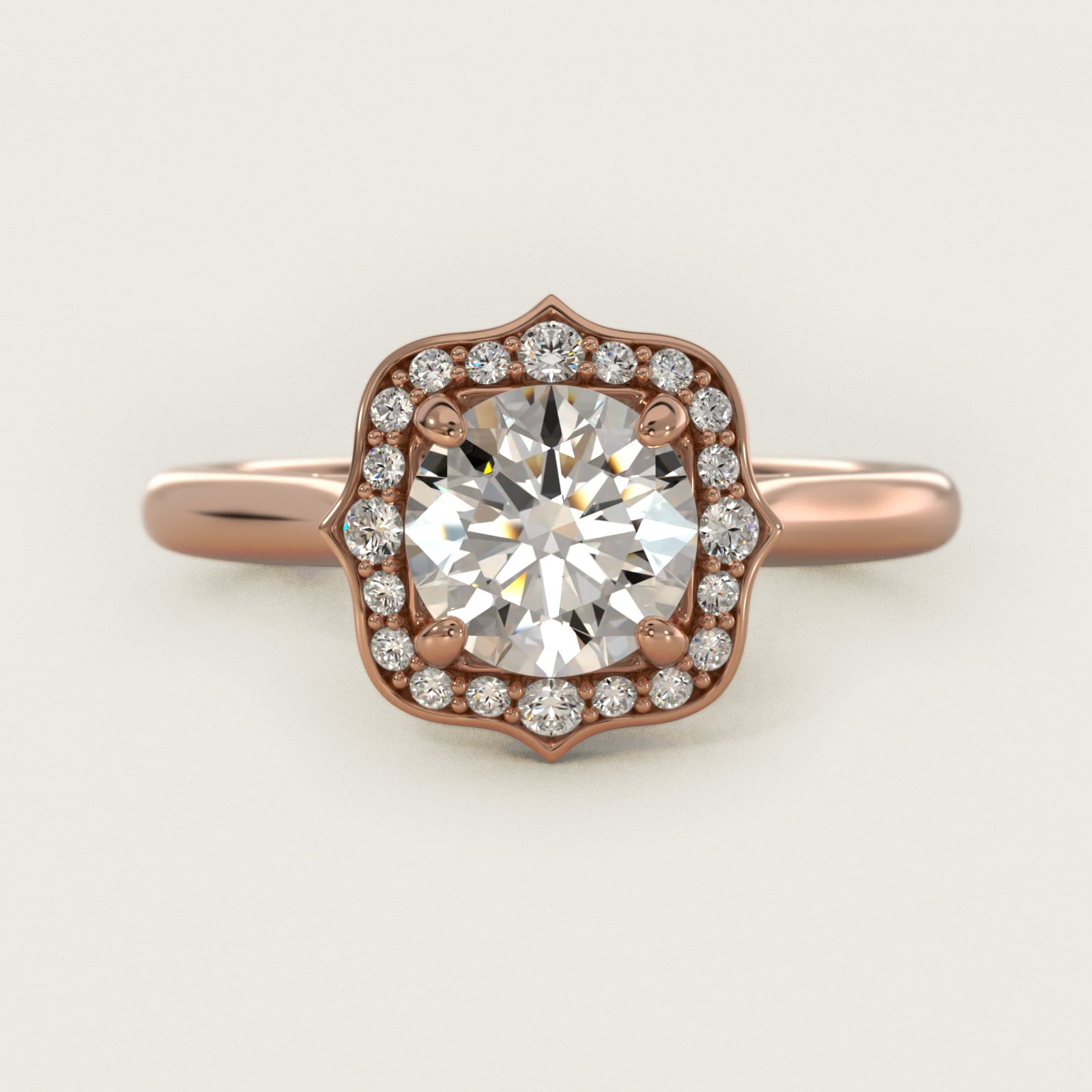 Antique Frame Halo Vintage-Style Engagement Ring In 14K Rose Gold By James Allen - Round Center