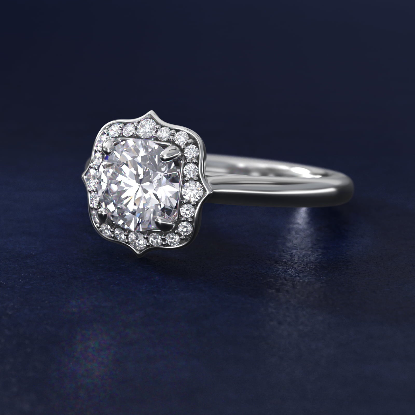 Antique Frame Halo Vintage-Style Engagement Ring In 18k White Gold By James Allen - Round Center