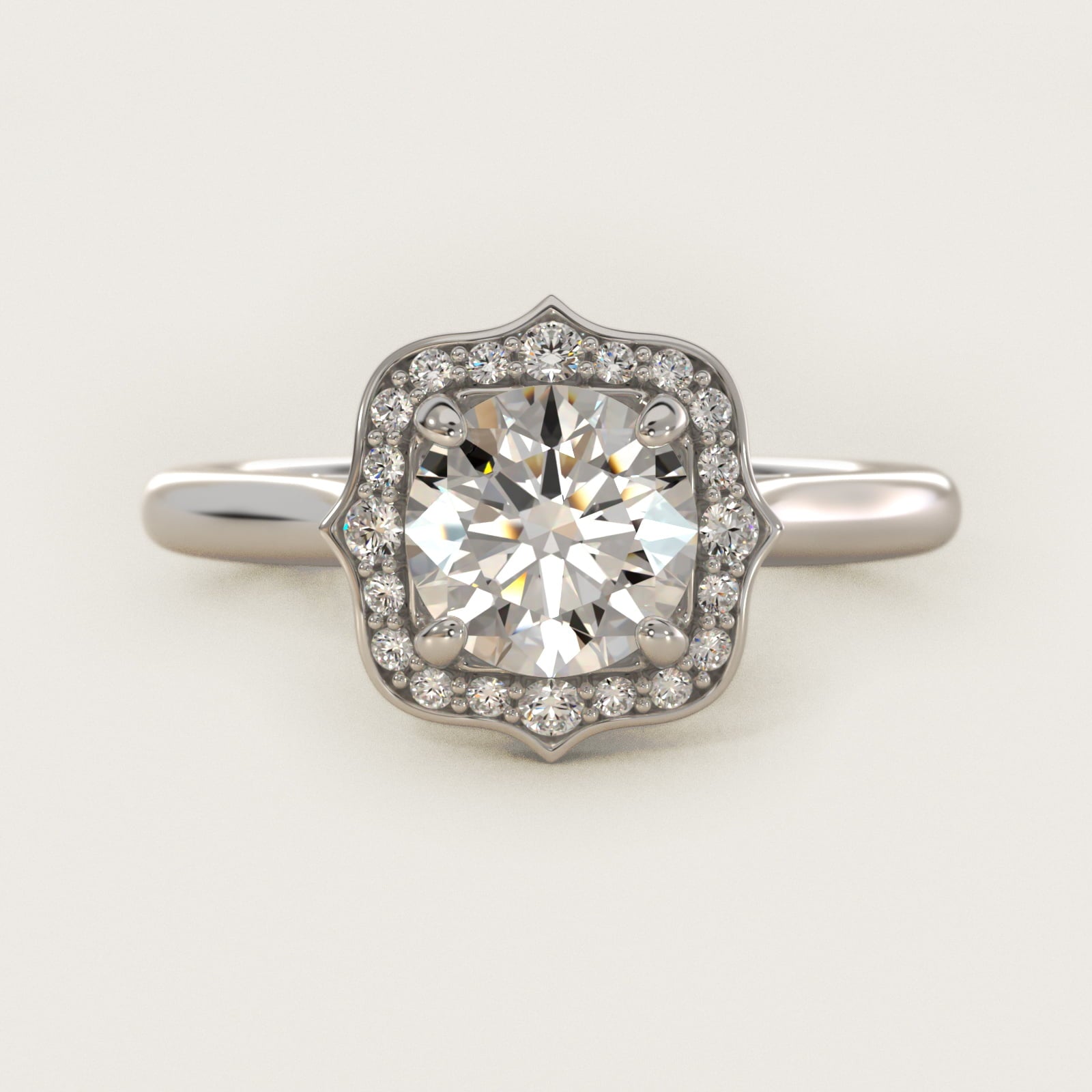 Antique Frame Halo Vintage-Style Engagement Ring In 14K White Gold By James Allen - Round Center