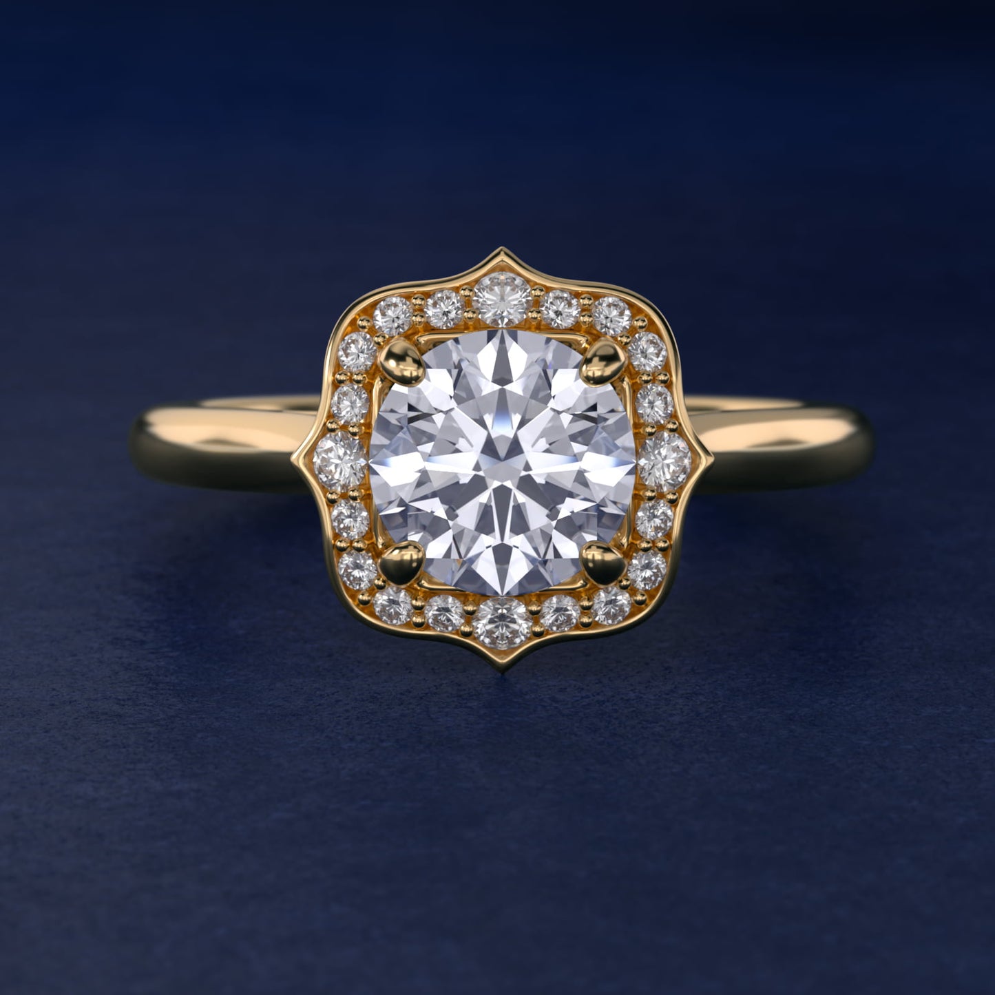 Antique Frame Halo Vintage-Style Engagement Ring In 18k Yellow Gold By James Allen - Round Center