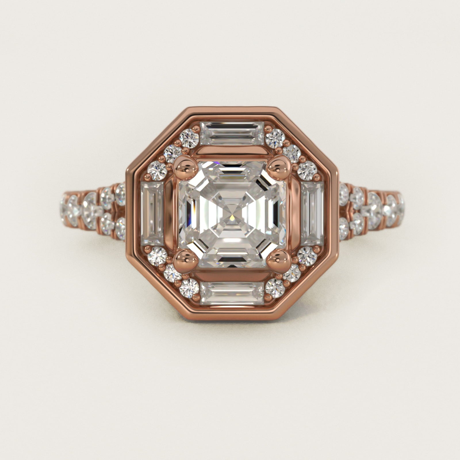 Art Deco Hexagon Halo Diamond Engagement Ring in 14k Rose Gold (3/4 ct. tw.) By Zac Zac Posen - Asscher Center