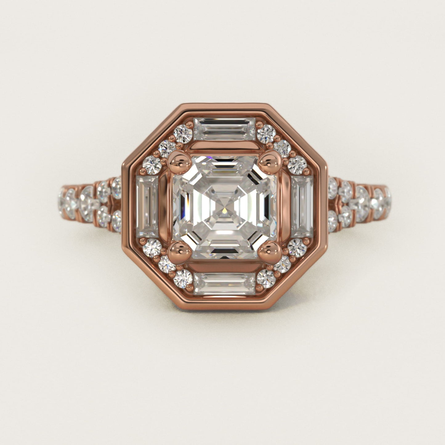 Art Deco Hexagon Halo Diamond Engagement Ring in 18k Rose Gold (3/4 ct. tw.) By Zac Zac Posen - Asscher Center