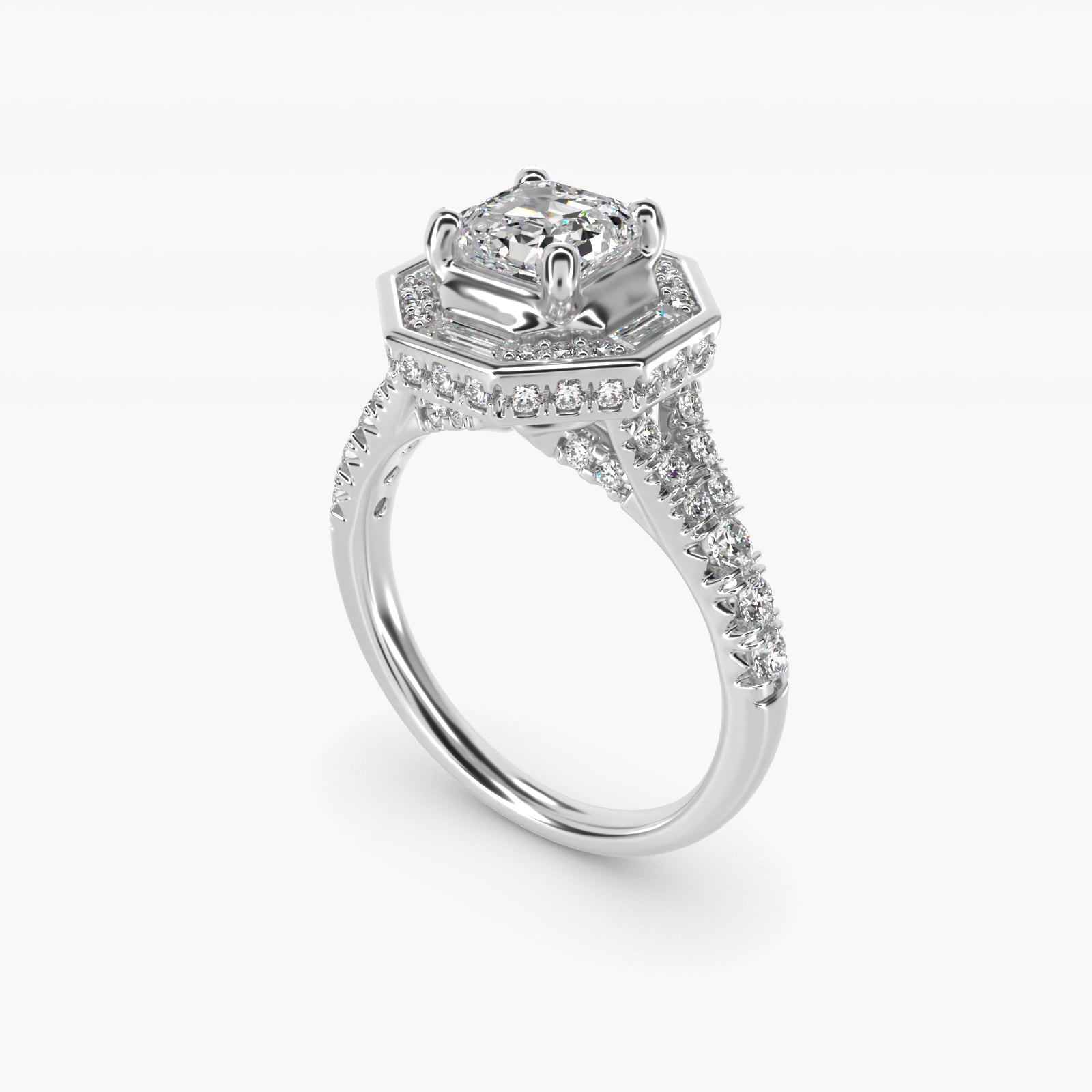Art Deco Hexagon Halo Diamond Engagement Ring in 14k White Gold (3/4 ct. tw.) By Zac Zac Posen - Asscher Center