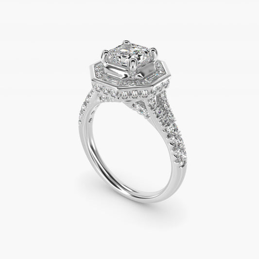 Art Deco Hexagon Halo Diamond Engagement Ring in 14k White Gold (3/4 ct. tw.) By Zac Zac Posen - Asscher Center
