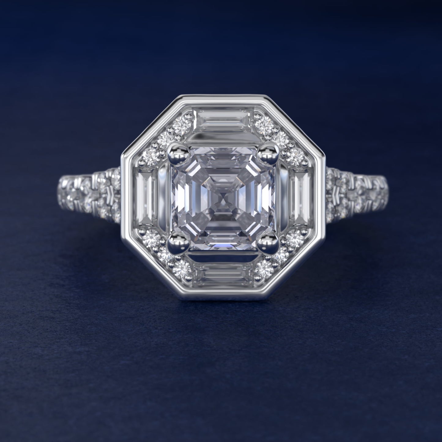 Art Deco Hexagon Halo Diamond Engagement Ring in 14k White Gold (3/4 ct. tw.) By Zac Zac Posen - Asscher Center