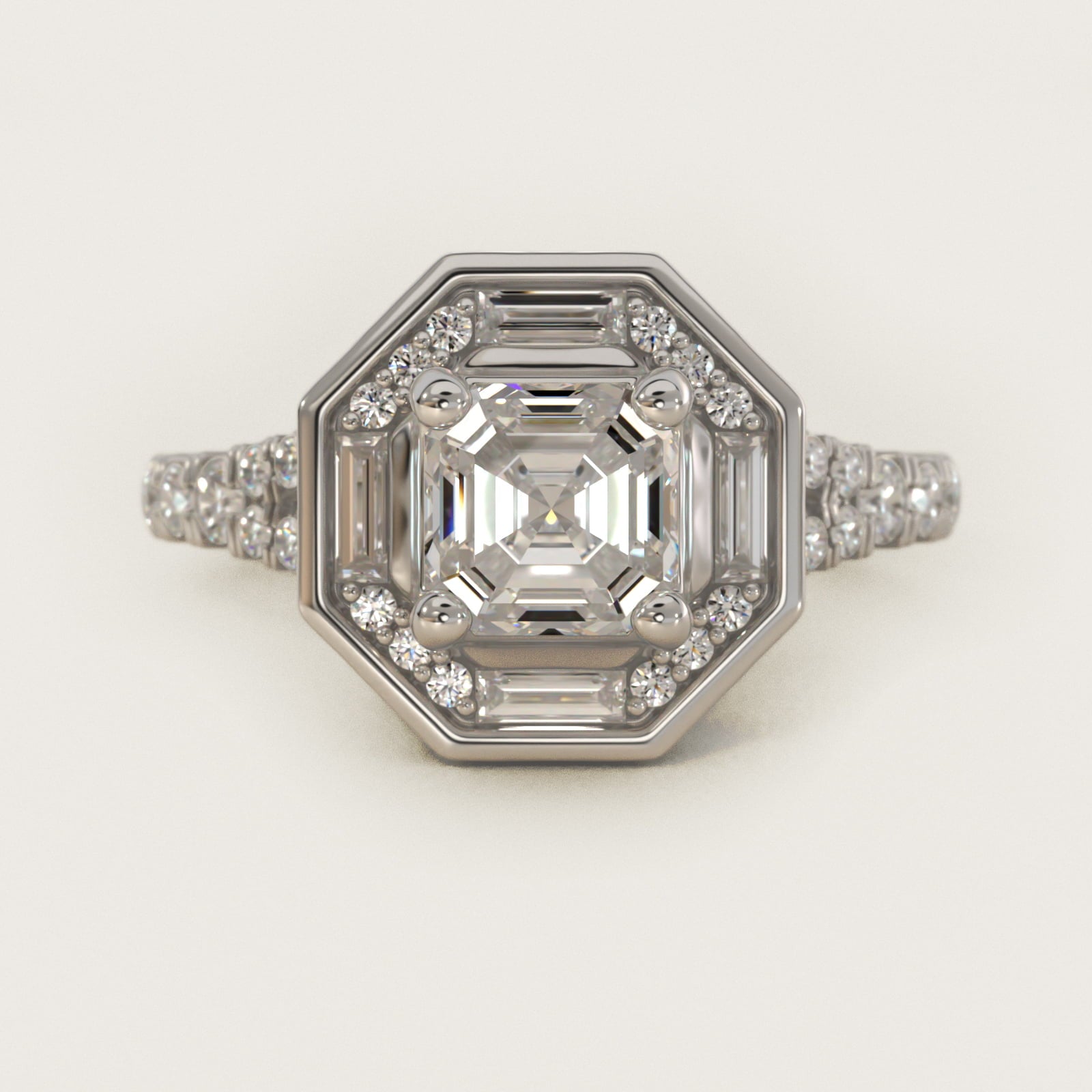 Art Deco Hexagon Halo Diamond Engagement Ring in 14k White Gold (3/4 ct. tw.) By Zac Zac Posen - Asscher Center