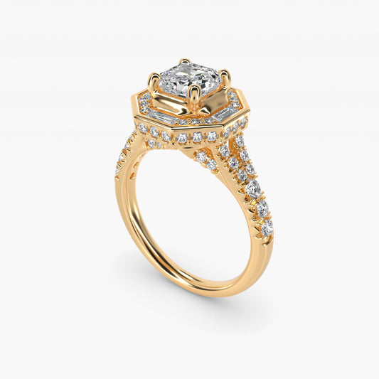 Art Deco Hexagon Halo Diamond Engagement Ring in 14k Yellow Gold (3/4 ct. tw.) By Zac Zac Posen - Asscher Center