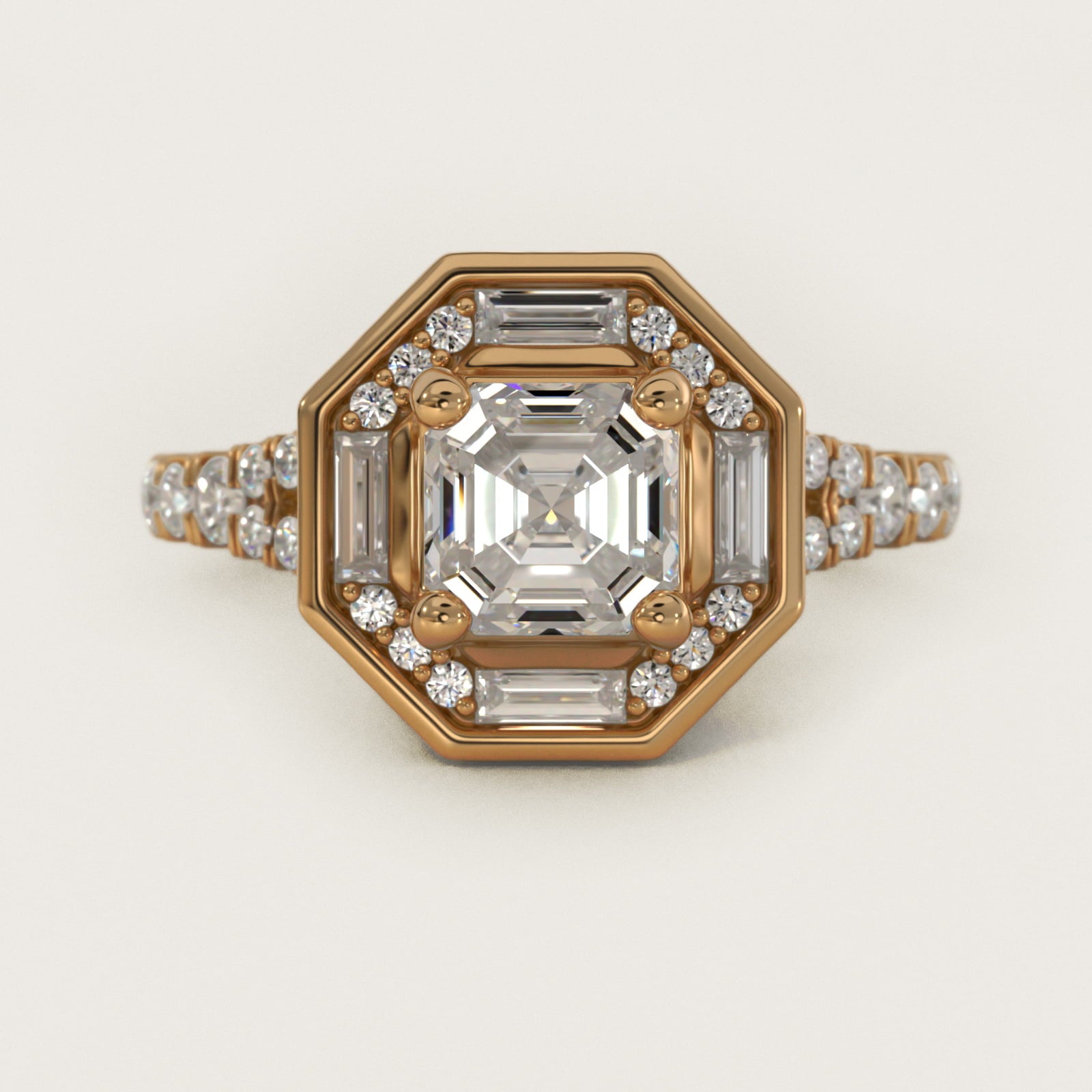Art Deco Hexagon Halo Diamond Engagement Ring in 14k Yellow Gold (3/4 ct. tw.) By Zac Zac Posen - Asscher Center